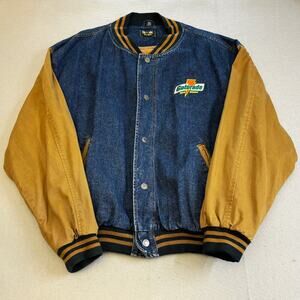 Vtg Dunbrooke Gatorade Varsity Jacket Mens XL Blue Jean Tan Denim Snap Closure